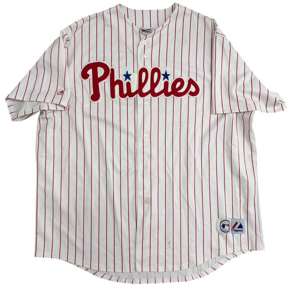Majestic Philadelphia Phillies Jim Thome 25 Pinstripe Baseball Jersey Mens‎ 4XL